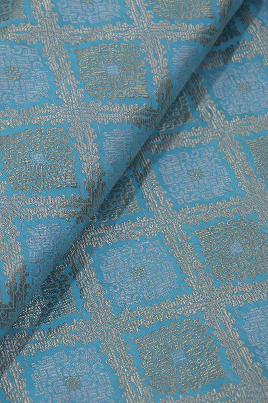 Exquisite Blue Banarasi Silk Fabric ( 1 Mtr ) - Luxurion World