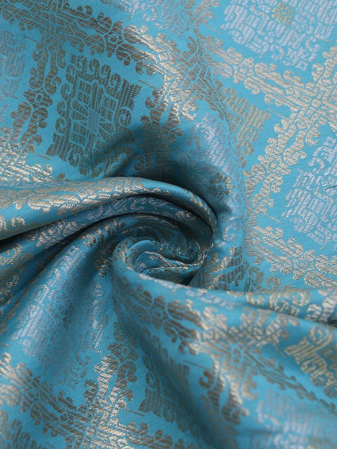 Exquisite Blue Banarasi Silk Fabric ( 1 Mtr ) - Luxurion World