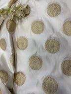 Elegant White Banarasi Brocade Satin Silk Fabric ( 2.5 Mtr ) - Luxurion World