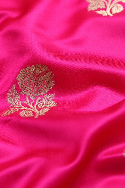 Pink Handloom Banarasi Silk Flower Design Fabric (1 Mtr ) - Luxurion World