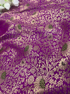 Exquisite Purple Handloom Banarasi Silk Flower Design Meenakari Fabric ( 1 Mtr ) - Luxurion World