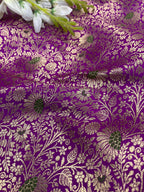 Exquisite Purple Handloom Banarasi Silk Flower Design Meenakari Fabric ( 1 Mtr ) - Luxurion World