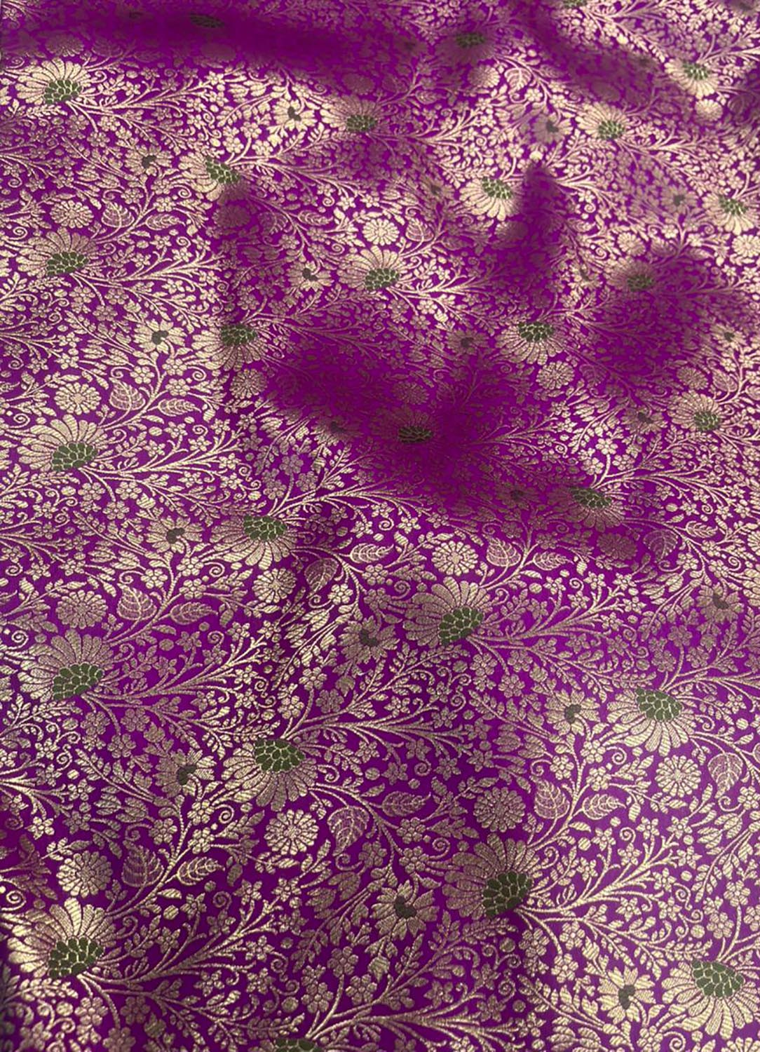 Exquisite Purple Handloom Banarasi Silk Flower Design Meenakari Fabric ( 1 Mtr ) - Luxurion World