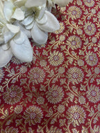 Maroon Handloom Banarasi Silk Brocade Sona Roopa Flower Design Fabric ( 1 Mtr ) - Luxurion World