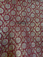 Maroon Handloom Banarasi Silk Brocade Sona Roopa Flower Design Fabric ( 1 Mtr ) - Luxurion World
