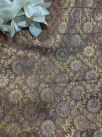 Pink Handloom Banarasi Silk Brocade Sona Roopa Flower Design Fabric ( 1 Mtr ) - Luxurion World