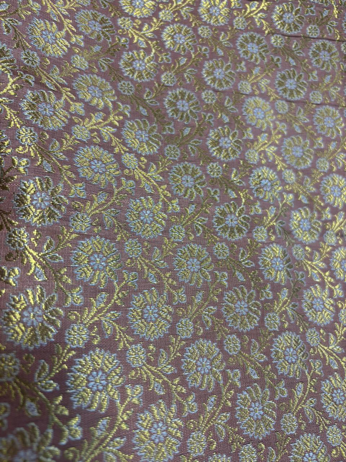 Pink Handloom Banarasi Silk Brocade Sona Roopa Flower Design Fabric ( 1 Mtr ) - Luxurion World