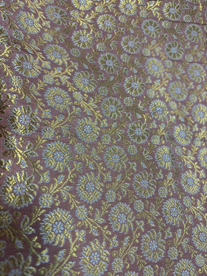 Pink Handloom Banarasi Silk Brocade Sona Roopa Flower Design Fabric ( 1 Mtr ) - Luxurion World