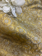 Green Handloom Banarasi Silk Brocade Sona Roopa Flower Design Fabric ( 1 Mtr ) - Luxurion World