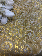 Green Handloom Banarasi Silk Brocade Sona Roopa Flower Design Fabric ( 1 Mtr ) - Luxurion World