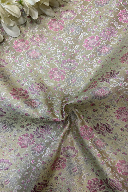 Pastel Handloom Banarasi Tanchui Silk Fabric ( 1 Mtr ) - Luxurion World