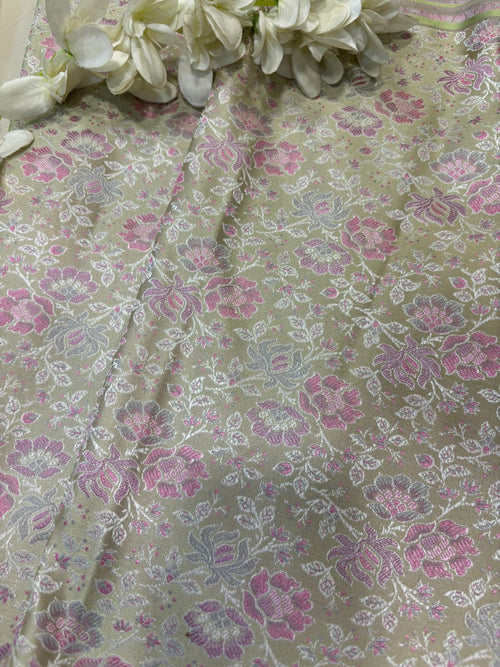 Pastel Handloom Banarasi Tanchui Silk Fabric ( 1 Mtr ) - Luxurion World
