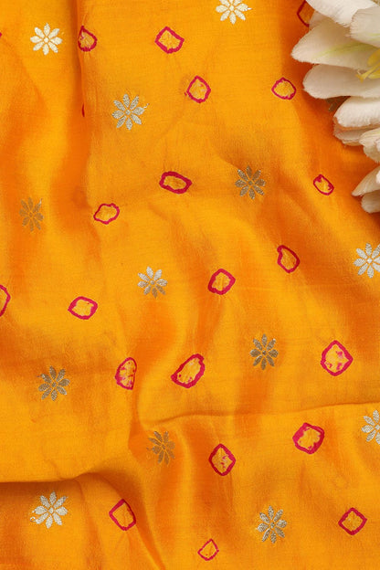 Yellow Banarasi Hand Bandhej Pure Chiniya Silk Fabric ( 2.5 Mtr ) - Luxurion World