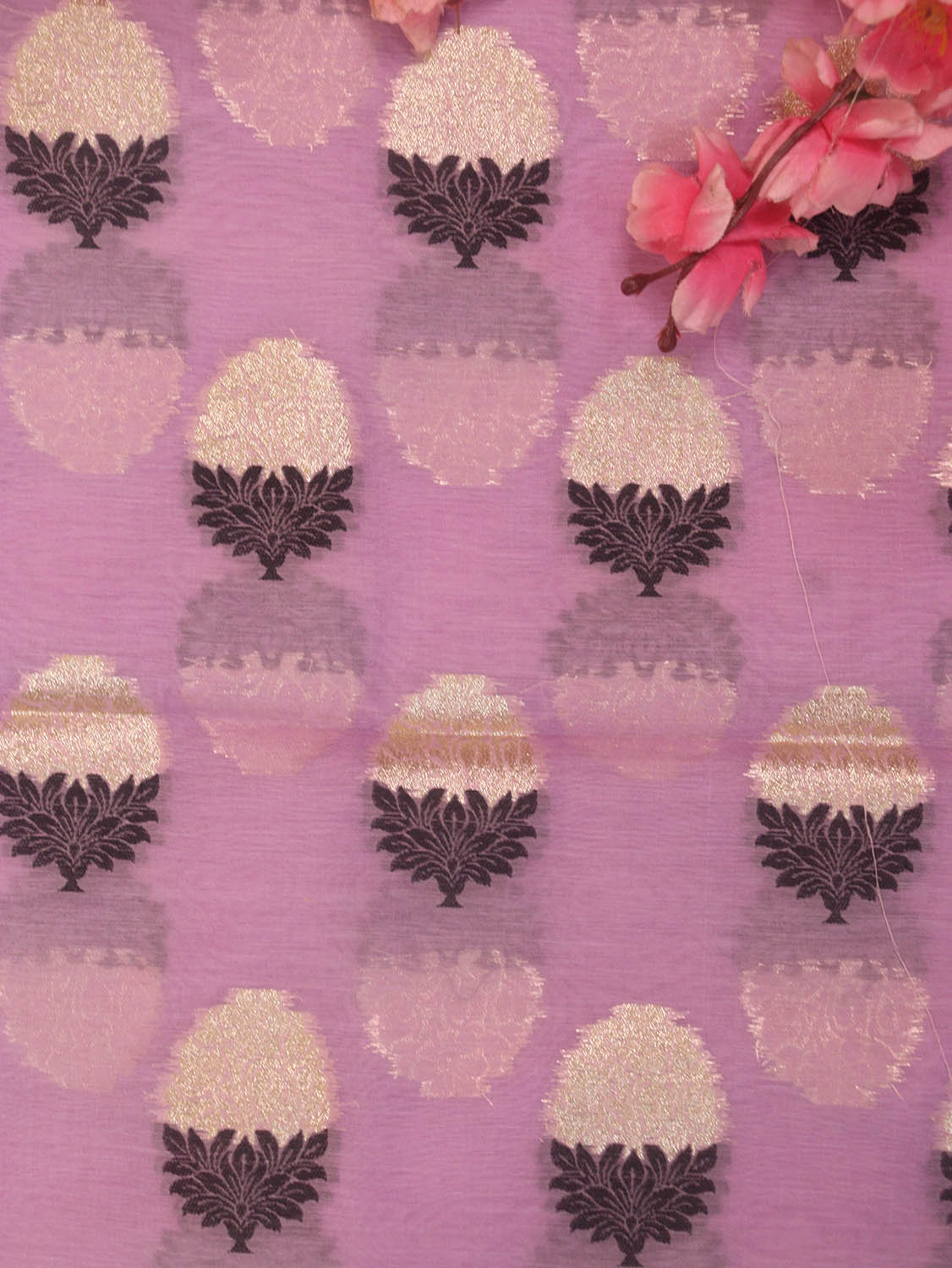 Purple Banarasi Premium Cotton Fabric ( 1 Mtr ) - Luxurion World