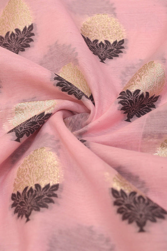 Pink Banarasi Premium Cotton Fabric ( 1 Mtr ) - Luxurion World