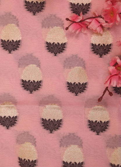 Pink Banarasi Premium Cotton Fabric ( 1 Mtr ) - Luxurion World