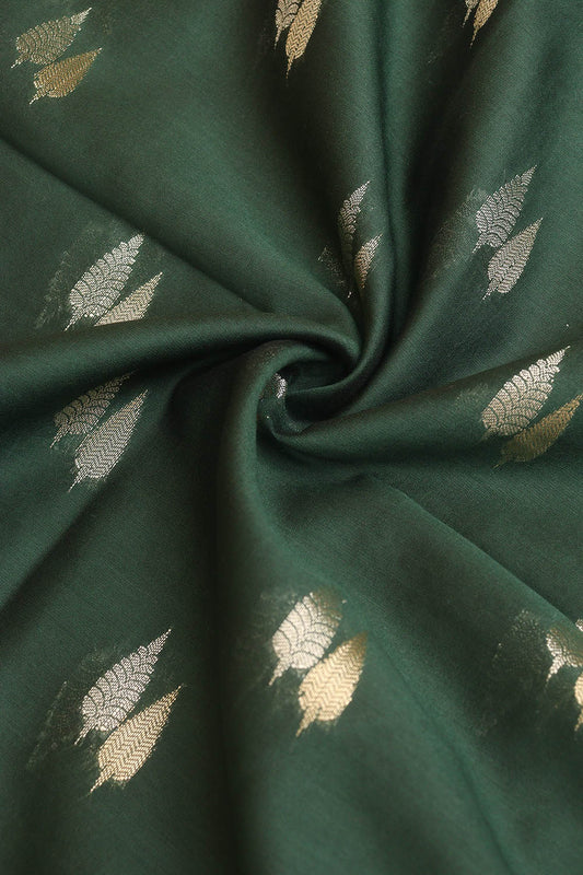 Green Banarasi Chanderi Silk Fabric ( 1 Mtr ) - Luxurion World