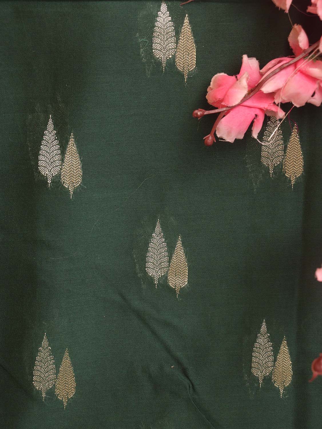 Green Banarasi Chanderi Silk Fabric ( 1 Mtr ) - Luxurion World