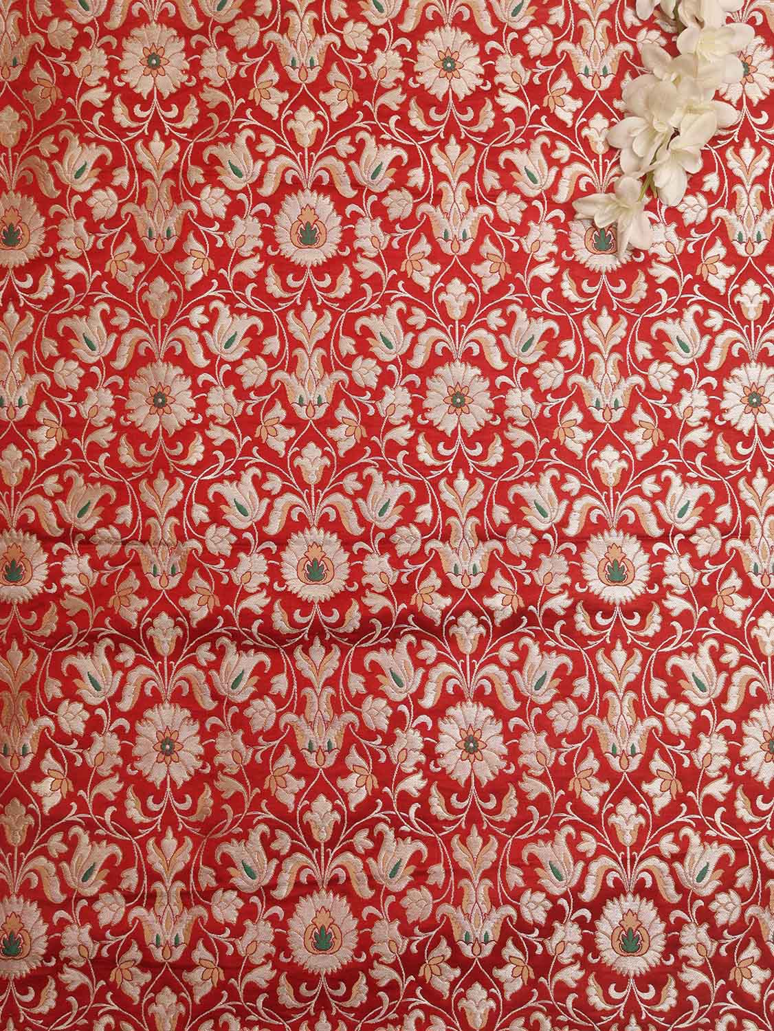 Red Banarasi KimKhwab Silk Fabric ( 1 Mtr )