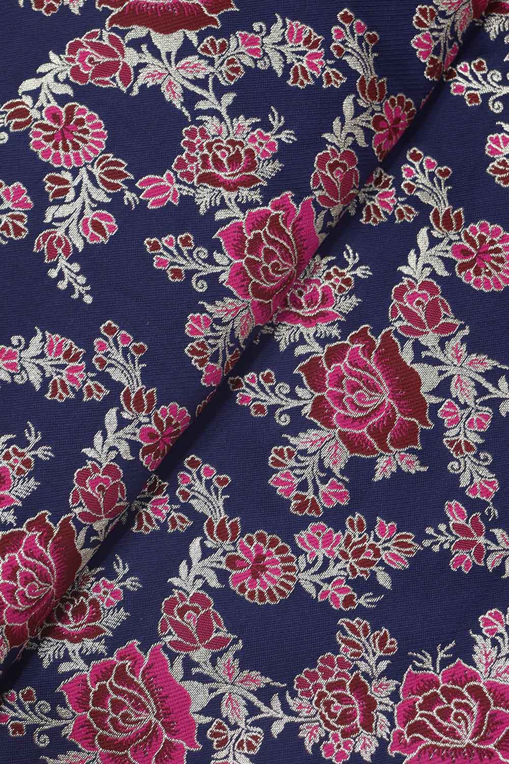 Exquisite Blue Banarasi Silk Meenakari Fabric - 1 Mtr Length