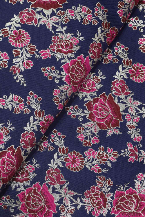 Exquisite Blue Banarasi Silk Meenakari Fabric - 1 Mtr Length - Luxurion World