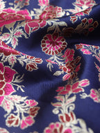 Exquisite Blue Banarasi Silk Meenakari Fabric - 1 Mtr Length - Luxurion World