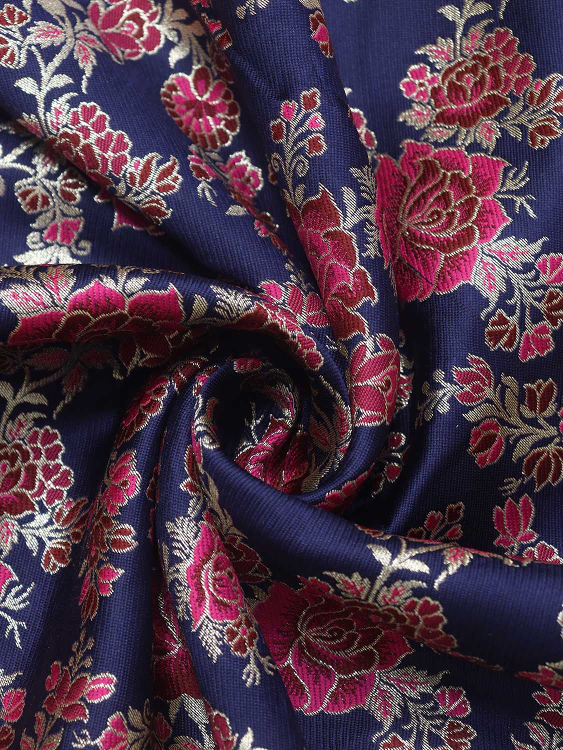 Exquisite Blue Banarasi Silk Meenakari Fabric - 1 Mtr Length - Luxurion World