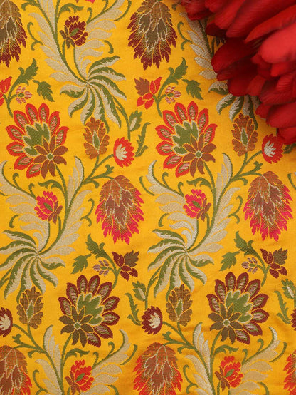 Yellow Banarasi Kimkhwab Silk Meenakari Fabric ( 1 Mtr )
