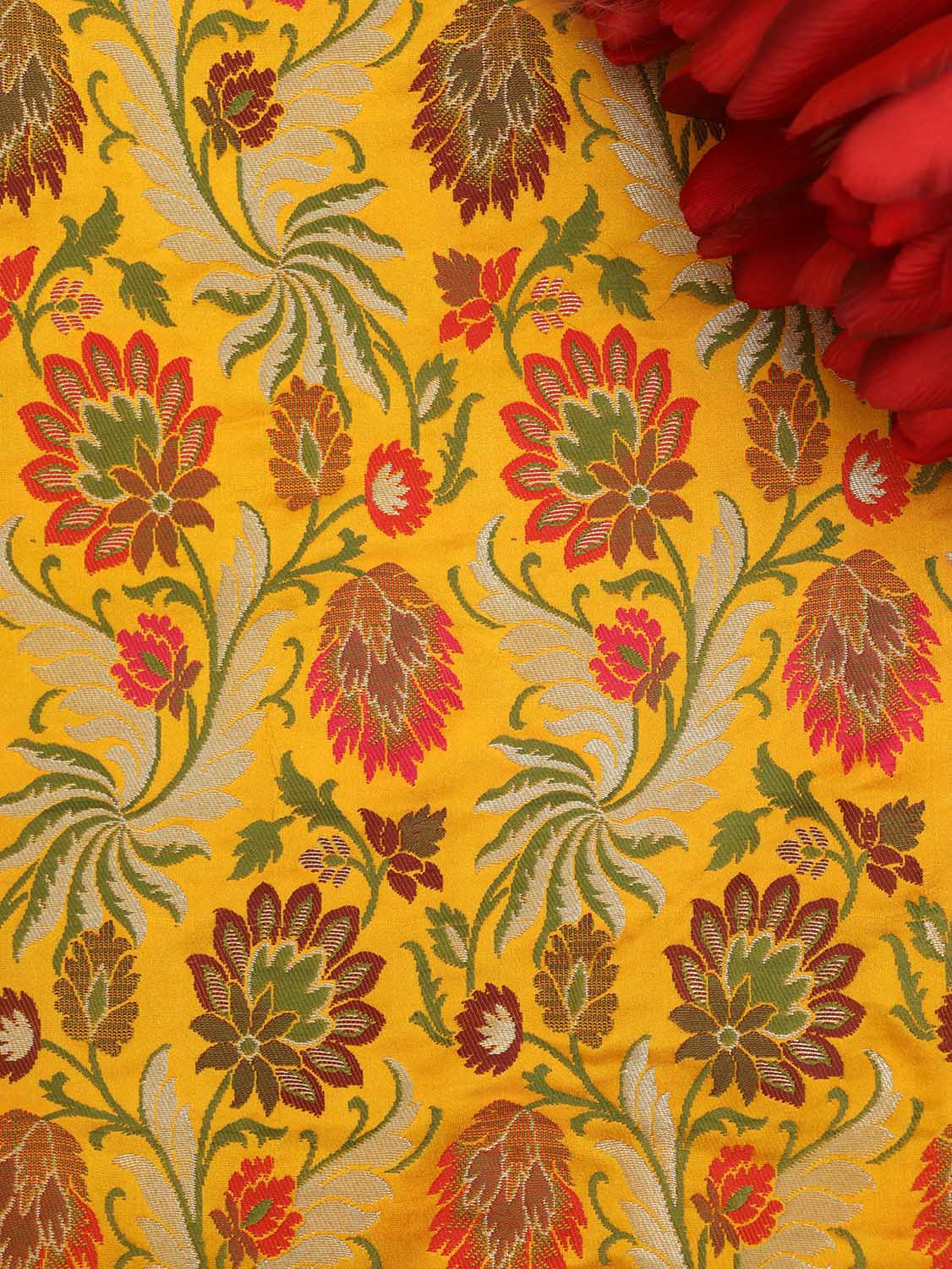 Yellow Banarasi Kimkhwab Silk Meenakari Fabric ( 1 Mtr ) - Luxurion World