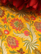 Yellow Banarasi Kimkhwab Silk Meenakari Fabric ( 1 Mtr ) - Luxurion World