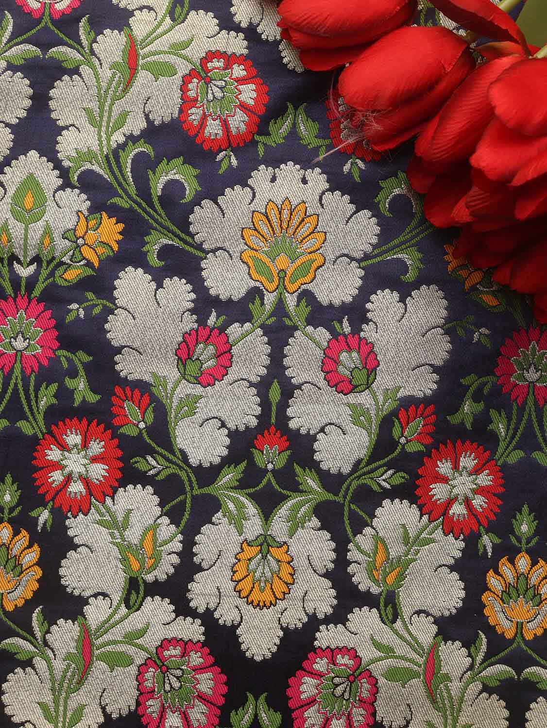 Blue Banarasi Kimkhwab Silk Meenakari Fabric ( 1 Mtr ) - Luxurion World