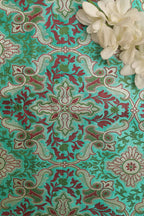 Blue Banarasi Kimkhwab Silk Fabric  ( 1 Mtr ) - Luxurion World