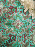 Blue Banarasi Kimkhwab Silk Fabric  ( 1 Mtr ) - Luxurion World
