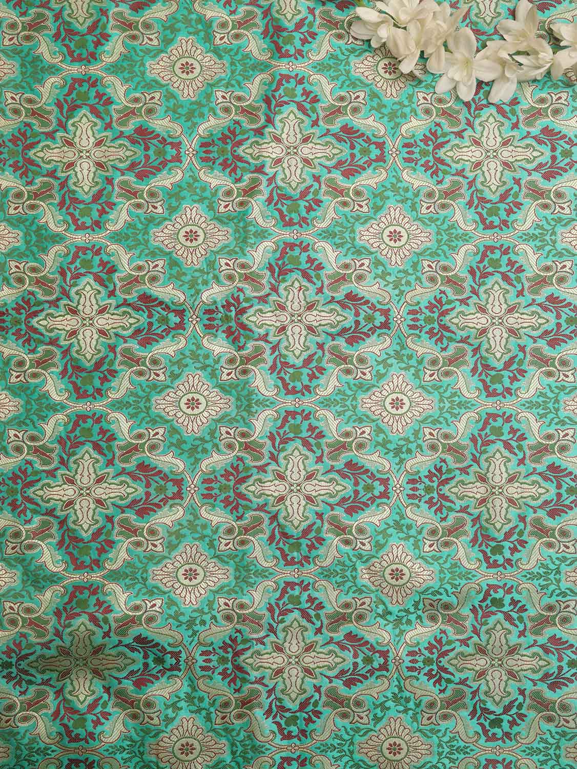 Blue Banarasi Kimkhwab Silk Fabric  ( 1 Mtr ) - Luxurion World
