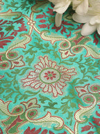 Blue Banarasi Kimkhwab Silk Fabric  ( 1 Mtr ) - Luxurion World