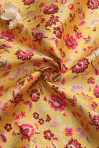 Yellow Banarasi Silk Meenakari Floral Design Fabric ( 1 Mtr ) - Luxurion World