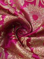Pink Banarasi Kimkhwab Silk Fabric ( 0.75 Mtr ) - Luxurion World