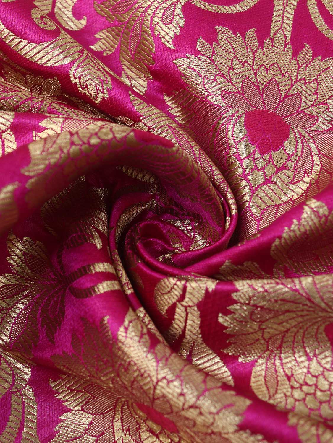 Pink Banarasi Kimkhwab Silk Fabric ( 1 Mtr ) - Luxurion World