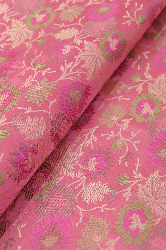 Buy Pink Banarasi Silk Tanchui Jamawar Fabric ( 1 Mtr ) Online - Shop Now! - Luxurion World