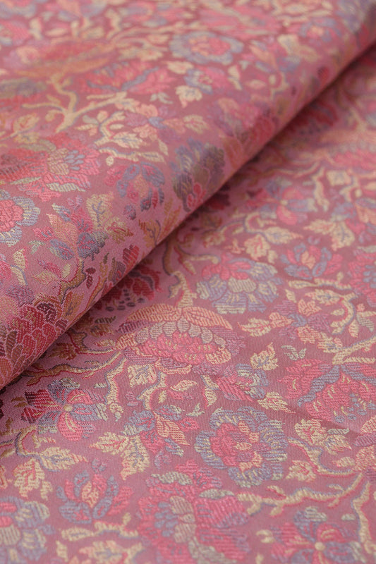 Exquisite Pink Banarasi Silk Tanchui Jamawar Fabric - 0.75 Mtr - Luxurion World