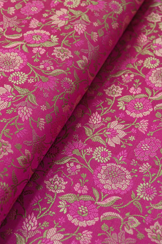 Exquisite Pink Banarasi Silk Tanchui Jamawar Brocade Fabric - 1 Mtr Length - Luxurion World