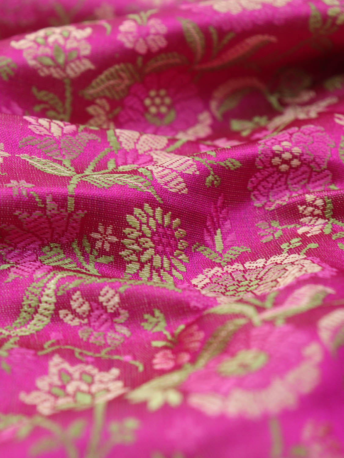 Exquisite Pink Banarasi Silk Tanchui Jamawar Brocade Fabric - 1 Mtr Length - Luxurion World