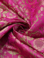 Exquisite Pink Banarasi Silk Tanchui Jamawar Brocade Fabric - 1 Mtr Length - Luxurion World
