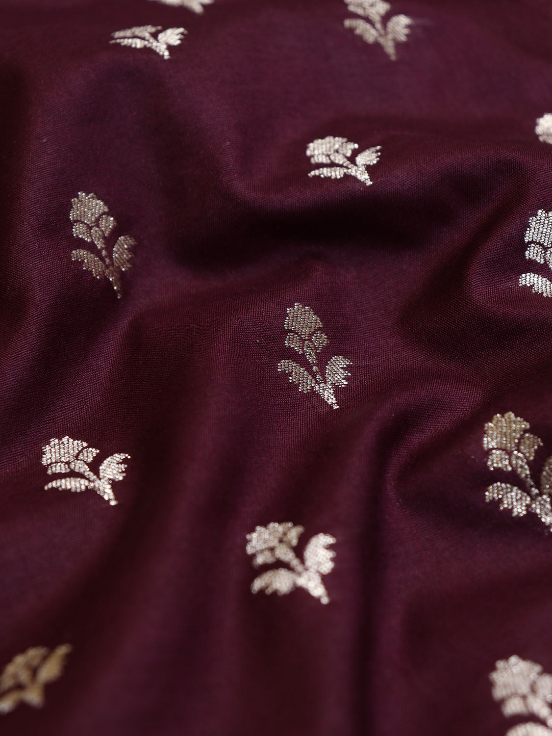 Stunning Maroon Banarasi Silk Fabric - 0.75 Mtr Length - Luxurion World
