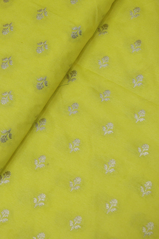 Yellow Banarasi Silk Fabric with Zari Booti Design - 1 Mtr
