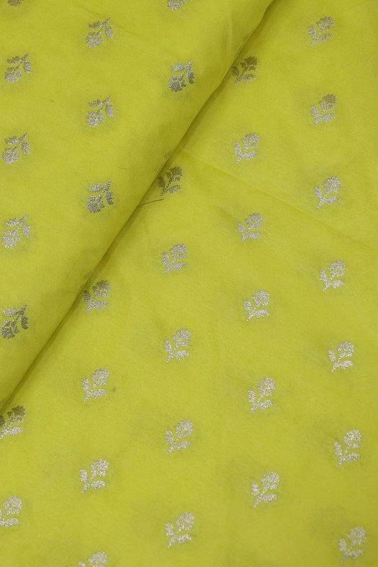 Yellow Banarasi Silk Fabric with Zari Booti Design - 1 Mtr - Luxurion World