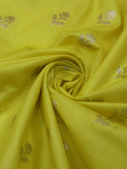 Yellow Banarasi Silk Fabric with Zari Booti Design - 1 Mtr - Luxurion World