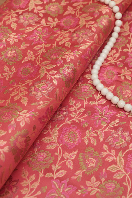 Shop Pink Banarasi Silk Tanchui Jamawar Fabric - 1 Mtr