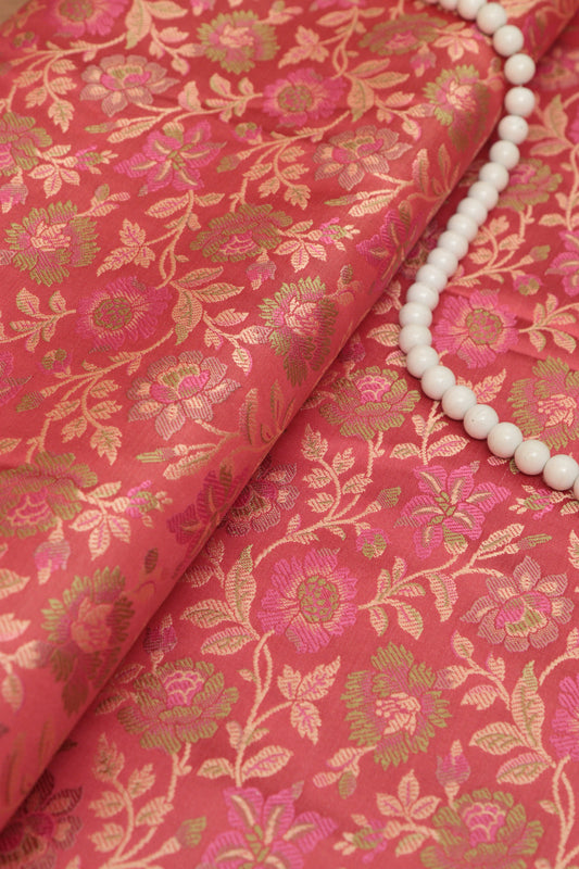 Shop Pink Banarasi Silk Tanchui Jamawar Fabric - 1 Mtr - Luxurion World