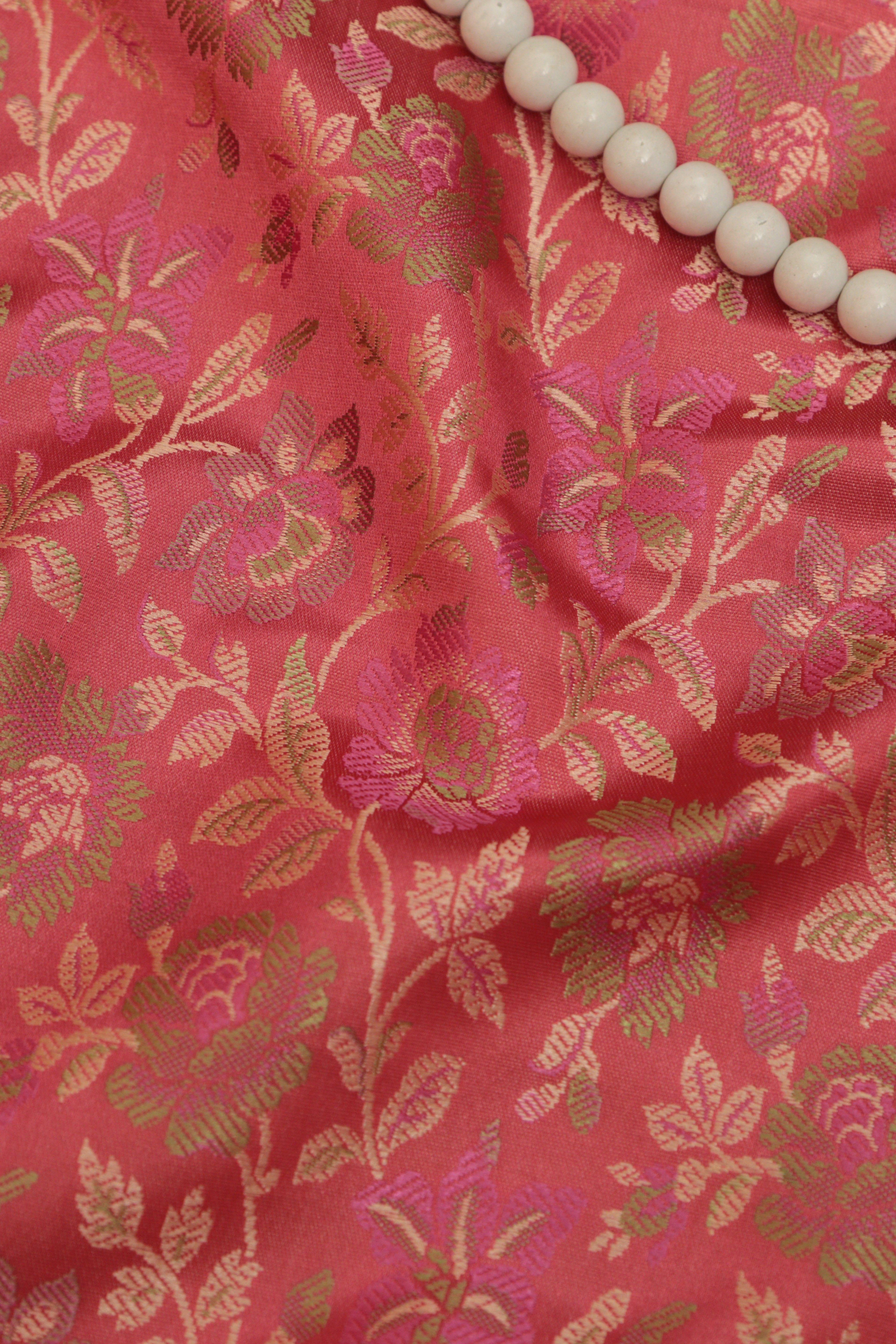Shop Pink Banarasi Silk Tanchui Jamawar Fabric - 1 Mtr - Luxurion World